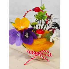 Мартеничка Мини кошнички магнит с Щъркел и минзухари
